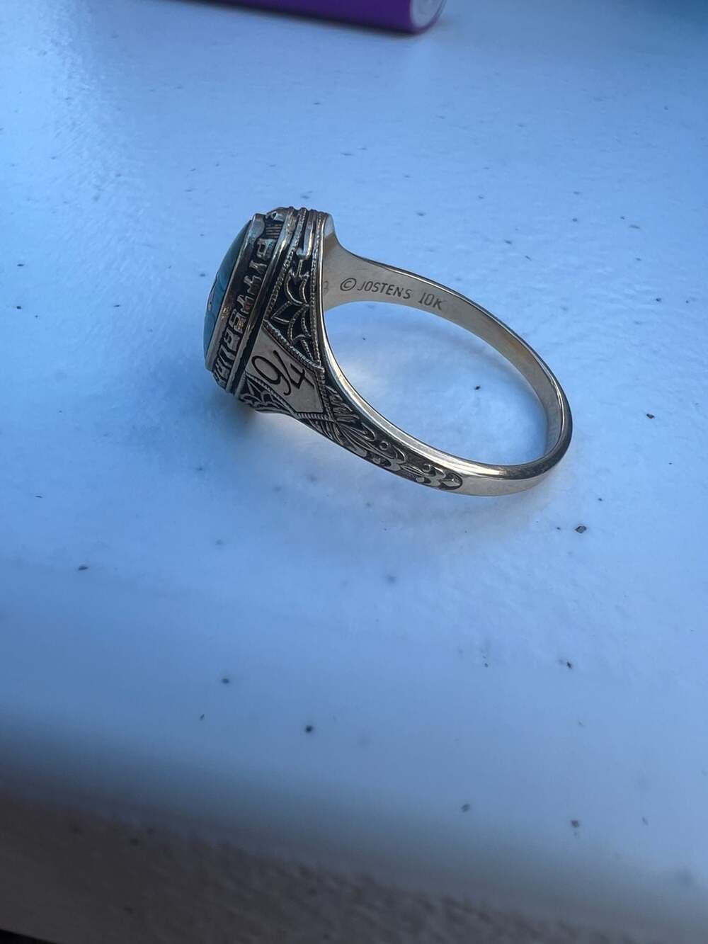 Jostens Vintage 10K Yellow Gold Blue Stone Class Ring